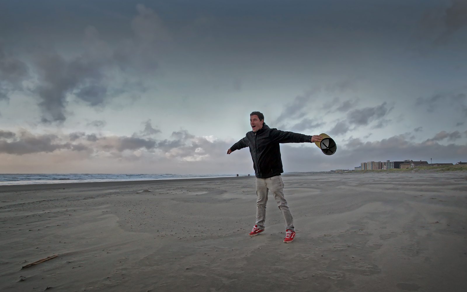 Trying to take flight during a wind storm on the beach in Seaside, Oregon.